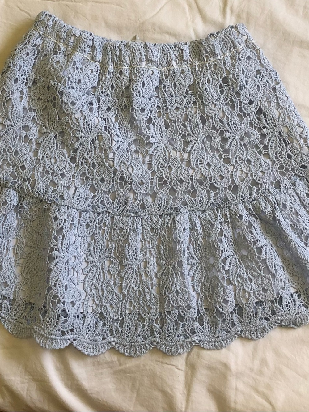 Delicate Light Blue Crochet Mini Skirt with Ruffle Hem